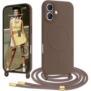 Kal-Coque Magnétique Pour Iphone 16 Avec Cordon De Collier Réglable Housse De Protection Compatible Avec Magsafe En Silicone Tpu Etui Case Ultra Fine Pour Iphone 16 Marron - Neuf