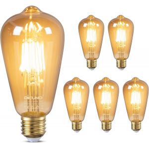Ampoule Edison Vintage E27 6w, Ampoule Edison Led D&eacute;corative &Eacute;quivalent 60w, Blanc Chaud 2200k, Verre Ambr&eacute;, Non Dimmable, Lampe &Agrave; Filament Led E27 Pour Restaurant, Caf&eacute;, Bar, 4 Pi&egrave;ces - Neuf