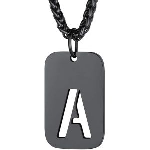 Kal-Plaque Militaire Personnalisable Pendentif Identi Femme Collier Homme Lettre Initial A-Z Pr&eacute;nom Gravure Acier Inoxydable Chaine Argent&eacute;/Plaque Or-Bijoux Cadeau No&euml;l F&ecirc;tes Des M&egrave;res P&egrave;res - Neuf