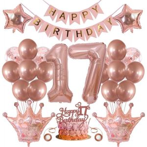 D&eacute;coration De F&ecirc;te D'Anniversaire 17 Ans Pour Fille - Ballons - D&eacute;coration D'Anniversaire - 17 Ans - D&eacute;coration De G&acirc;teau - 17 Ans - D&eacute;coration D'Anniversaire - Banni&egrave;re Happy Birthday - Neuf