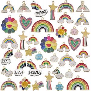 40 Pi&egrave;ces Pendentif Licorne Arc-En-Ciel,Pendentif En Alliage D'&eacute;mail Arc-En-Ciel,Pendentif En Alliage D'&eacute;mail M&eacute;lang&eacute;,Pour Collier Bracelet Fabrication De Bijoux Et Artisanat Diy - Neuf