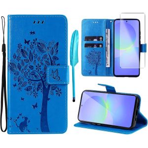 - Case For Samsung Galaxy A36 5G [1 X Tempered Glass] Flip Case Cover Pu Leather Wallet Silicone [Magnetic Closure][Card Slots][Stand Feature] - Blue - Neuf