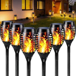 6 Pi&egrave;ces Lumi&egrave;res Flamme Solaire Exterieure,Lampe Exterieur,Led Ext&eacute;rieur Flamme,12 Led Torche Solaire &Eacute;tanche,Lampe Flamme Vacillante Pour Jardin,Patio,Chemins - Neuf