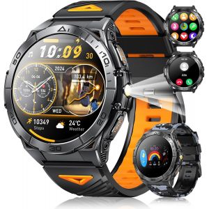 Montre Connect&eacute;e Homme, 680Mah/1,6'' Amoled/Ip68 &Eacute;tanche, Montre Sport Mit Led Lampe,120+ Modes Sportifs, 24/7 Fr&eacute;quence Cardiaque Et Sommeil, Pour Android Ios, 2 Bracelet Bicolore - Neuf