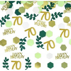200 Confettis Anniversaire Verts et Dorés 70ème anniversaire - Sauge Dispersée Deco Anniversaire - Confetti de Table Happy Birthday - Decoration Fete pour Femme Homme 70 Ans - Neuf
