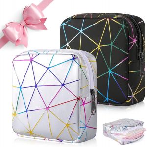 TIANYI-2 Pi&egrave;ces Pochette Serviette Hygi&eacute;nique avec Zipp&eacute;e Tampons Trousse Rangement Sac Maquillage Petite Pochette Femme Tissu Coton Trousse Toilette Voyage Kit Fille Cadeau Anniversaire No&euml;l - Neuf