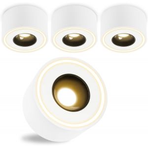 Lot De 4 Led Spots De Plafond Blanc - Ultra Plat - Ø97X55Mm - Spot Led En Saillie 8W 1680Lm - 3000K Blanc Chaud - Spot Plafonnier Rond 230V,Spot Plafonnier En Aluminium,Spot Interieur Plafond - Neuf