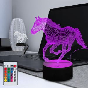Illusion De Cheval 16 Couleurs Changeantes Lampe De Nuit Led &Agrave; T&eacute;l&eacute;commande Tactile Chargement Usb Lampe Portable Pour Salon Balcon Cheval Lampe De Chambre D'enfant D&eacute;coration[Vei9273061] - Neuf