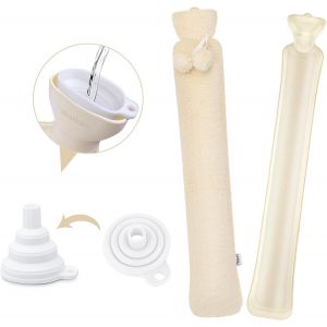 Jgd-Bouillotte Longue Avec Housse Douce - Grande Bouillotte Avec Housse Souple - 2 Litres - Bouillotte Tube 73 X 13 Cm Pour La Taille Et Les &Eacute;paules - Champagne - Neuf