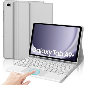 Étui Clavier Pour Samsung Galaxy Tab A9 Plus 11 Pouces 2023, Bluetooth Magnétique Amovible Coque Avec Pavé Tactile, Samsung Tab A9 + Azerty Français Clavier Coque, Gris Clair - Neuf