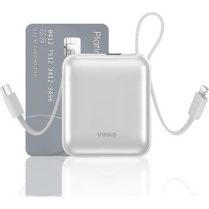 Mini Batterie Externe avec Cable Int&eacute;Gr&eacute;,22,5 W Small Power Bank 10000mAh,USB C Chargeur Externe Rapide,Petit Chargeur Portable Affichage LED,Compatible avec iPhone,Samsung,Android (Blanc) - Neuf