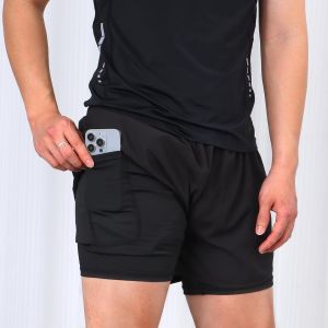 Short De Sport 2 En 1 Pour Homme V&ecirc;tement De Sport De Course &Agrave; Pied D'entra&icirc;nement En Plein Air Avec Poche Zipp&eacute;e - Neuf