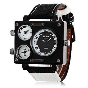 Montre &Agrave; Quartz Pour Homme Avec Bo&icirc;tier En Alliage Noir Et Bracelet Textile, Trois Fuseaux Horaires - Neuf