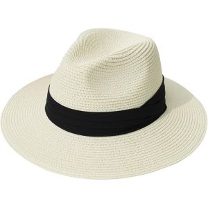Chapeau De Panama Femme Homme Fedora De Paille Chapeau De Soleil Été Léger Respirant Plage Ajustable Hat Bonnet À Large Bord À Enrouleur Chapeaux Jardin Voyage.[Z310] - Neuf