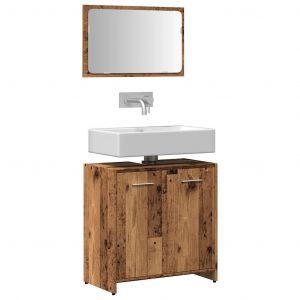 Armoire De Salle De Bain Et Miroir Vieux Bois Bois D'ingénierie - Neuf