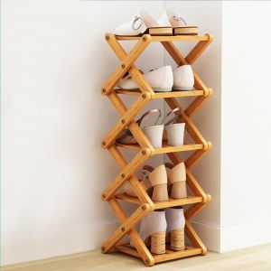 Kgabery-Étagère À Chaussures En Bambou À 5 Niveaux,Étagère À Chaussures 24x26x82 Cm,Petit Meuble À Chaussures Pour Entrée,Couloir - Neuf