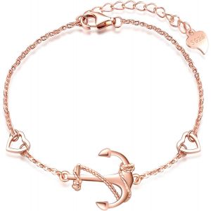 Eryi-Bracelets Élégants Pour Femmes Et Filles, Bracelet En Argent 925, Bracelet Ancre Classique, Avec C?ur Mignon, Symbole De Courage, De Protection Et De Force, Chaîne Réglable - Neuf