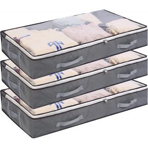 Pack de 3 Pliable Sous le Lit, Sacs de Stockage de Grande Capacité avec la Fenêtre Claire Poignées Renforcées en Non-Tissé fermeture à Glissière - Neuf