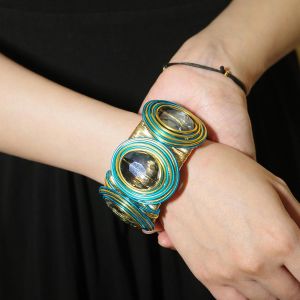 Bracelets Rigides Dor&eacute;s Pour Femmes Bracelet Empilable En Argent Bracelets Vintage De Style Boh&egrave;me Pour Femmes Bracelet Rigide Large Et Ajustable En Or Bijoux Tendance Et Originaux - Neuf