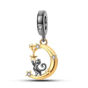 Bijoux En Argent 925 Pour Bracelets Et Colliers, Bracelet Porte-Bonheur Papillon &Eacute;toile Lune Chat Mignon En Verre - Neuf