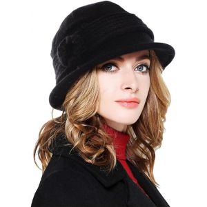 Jexnovashop-B&eacute;rets Chapeaux Melon Femme Hiver Femme Fleur &Eacute;l&eacute;gante Laine Chaud R&eacute;tro Casquette Simple Beret Bonnets Cloche Chapeau Chapeau De D&ocirc;me - Neuf