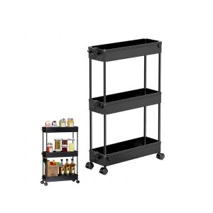Chariot de rangement mobile &agrave; 3 niveaux, noir - Neuf