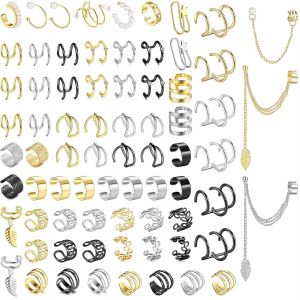 Kalhx-Lot De 52 Boucles D'oreilles À Clip Pour Cartilage Hélix-Pour Homme Et Femme-Non Percées-Doré/Argenté - Neuf
