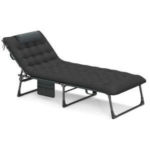 Lit De Camping Pliant 175 X 71 X 70 Cm Confort D'assise Ergonomique Style Moderne En M&eacute;tal Noir Helloshop26 20_0017651 - Neuf