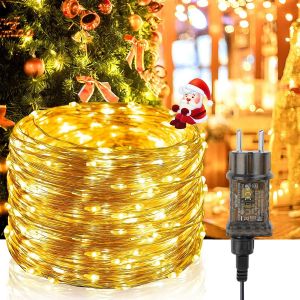Guirlande Lumineuse, 20m 200leds 8 Modes Ip65 Etanche Guirlande Lumineuse Exterieure Avec Adapteur Alimentation Micro Led Decoration Pour Chambre No&euml;l Mariage F&ecirc;te Anniversaire Jardin (Jaune Chaud) - Neuf