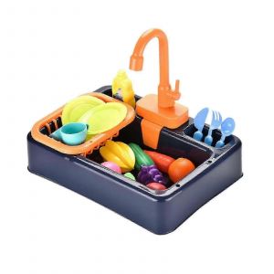 Jouets d'évier de cuisine avec eau courante, 19 pièces, cadeaux éducatifs pour filles et garçons - S-Yvan-bleu - Neuf