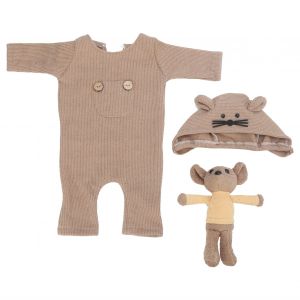 Accessoires De Photographie Pour Nouveau-Ne, Ensemble Chapeau, Combinaison Et Jouet, Tenue De Dessin Anime Pour Bebe. Chapeau Marron, Jouet Et Combinaison. - Neuf