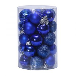 34 Pièces 4cm Incassable Boule de Noël Ornements Pour Arbre de Noël Mariage Anniversaire Fête Decor-bleu - Neuf