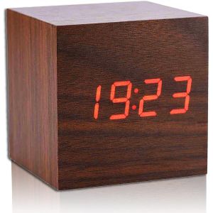 R&eacute;veil en Bois, Mini Horloge Num&eacute;rique avec Affichage De L'Heure De La Temp&eacute;rature, R&eacute;veil Num&eacute;rique Cube, Petite Horloge pour Chambre &agrave; Coucher, Salon, Bureau 6 x 6 x 6 cm(Brun) - Neuf