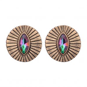 1 Paire/Ensemble De Boucles D'oreilles Rondes Geometriques En Alliage Pour Femme Avec Decoration En Faux Cristal (Dore) - Neuf