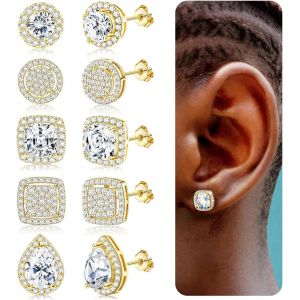 Kal-Zirconia Cubique Boucles D'oreilles 18k Or Blanc Hypoallergénique 925 Sterling Silver Colonne D'oreilles Grand Rond Carré Imitation Diamant Boucles D'oreilles - Neuf