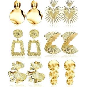 Kalhx-6 Paires Boucle D'oreille Or Clip Pour Femmes Filles Non Perc&eacute;es G&eacute;om&eacute;trie Eexag&eacute;r&eacute;e Hoop Wave Leaf Dangle Boucle D'oreille Bijoux - Neuf