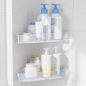 2 pi&egrave;ces Plastique Etagere Douche Sans Percage, Rangement et Organisation de la Salle de Bain, Porte Savon Douche, Etagere Salle de Bain, Comprend 6 Autocollants Adh&eacute;sifs, Cristal - Neuf