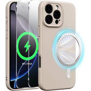Brs-Coque Magnétique En Silicone Pour Iphone 16 Pro 6,3 Pouces Avec 2 Verre Trempé, Compatible Avec Magsafe Aimants Intégrés, Étui Housse Antichoc Anti-Rayures Case Pour Iphone 16 Pro, Gris - Neuf
