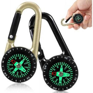 Boussole Avec Mousqueton, 2 Boussole Mousqueton, Mini Boussole D'ext&eacute;rieur, Porte-Cl&eacute;s, Boussole De Poche, Pour Enfants, Boussole Nautique, Porte-Cl&eacute;s, Mousqueton Pour Le Camping, La Randonn&eacute;e, Les - Neuf