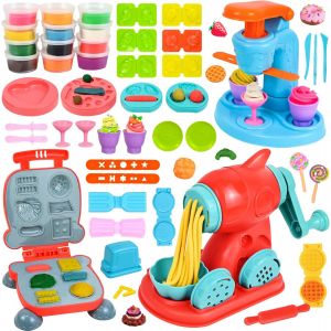 Pate a Modeler pour Enfants55 Pi&egrave;ces P&acirc;te &Agrave; Modeler avec 12 PotsMachine &agrave; Glace+Machine &agrave; p&acirc;tes+Machine &agrave; BurgerClay Accessories Kneading Jouet Cadeau pour 3+ Ans Fille & Gar&ccedil;on - Neuf