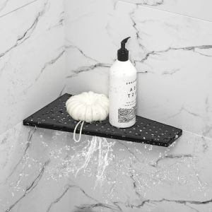 &Eacute;tag&egrave;re d'angle pour douche en acier inoxydable 304 sans per&ccedil;age pour salle de bain - Support pour shampooing - Organiseur - Forme trap&eacute;zo&iuml;dale avec trou carr&eacute; - 305 * 155mm, Noir - Neuf