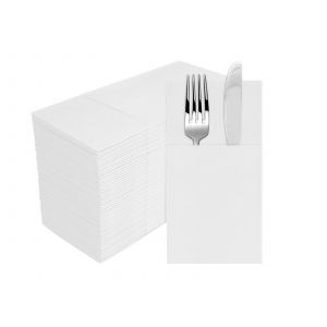 Serviettes en papier jetables avec pochette pour couverts - Paquet de 50 - Blanches - Neuf