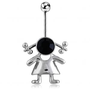 1 Piercing Corporel En Acier Inoxydable, Motif Fille Adorable, Anneau De Nombril (Argent) - Neuf