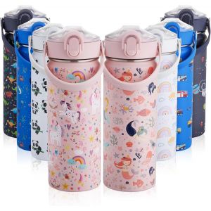 550ml Gourde Enfant Isotherme Avec Paille Bouteille Isotherme Étanche Gourde Bouteille D'eau En Acier Inoxydable Sans Bpa Pour École Sport Maternelle - Neuf