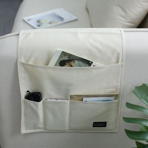 Organiseur d'accoudoir de canapé beige, sac fourre-tout pliable multifonction, rangement pour magazines, téléphone, télécommande de télévision - Neuf