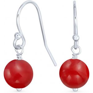 Kal-Boucles D'oreilles Pendantes En Forme De Boule Ronde De 8mm En Pierre Précieuse Simple Avec Crochet Sécurisé En Fil De Poisson Français En Argent Sterling .925 Pierres De Naissance Plus De Couleu - Neuf