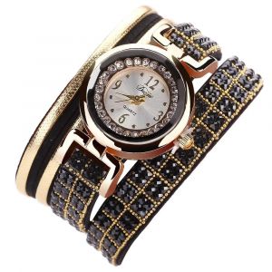Duoya Femmes Frais Simple Strass Bracelet Montre-Bracelet Cha&icirc;ne Robe Montre &Agrave; Quartz (Noir) - Neuf