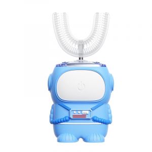 Brosse &Agrave; Dents &Eacute;lectrique Ultrasonique Pour Enfants En Forme De U, &Eacute;tanche Ipx7, Cinq Modes De Nettoyage, Rappel Intelligent De 60 Secondes (Astronaute De Dessin Anim&eacute;, 2-12 Ans) (Bleu, 2-6 Ans) - Neuf