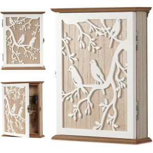SUBZONAL-Armoire &agrave; cl&eacute;s Design en Bois, 20 x 6 x 26,5 cm, Motif cl&eacute;, Armoire &agrave; cl&eacute;s Murale d&eacute;corative avec 6 Crochets, Organiseur Mural pour entr&eacute;e, Couloir, Bureau - D&eacute;coration Ethnique - Neuf