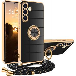 Kalanka-Coque Pour Samsung Galaxy A56 5g Avec Cordon, Coque Pour Samsung A56 5g Avec Collier Silicone Housse 360° Voiture De Bague Magnétique Antichoc Étui Lanyard Cover Téléphone Portable Protection - Neuf